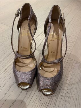 Christian Louboutin Glitter Peep-Toe Ankle-Strap Heels - Pink Lavender